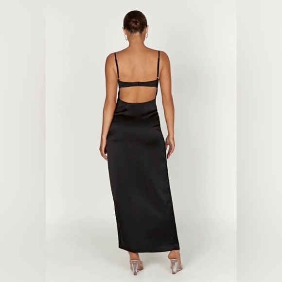 NWT Meshki Zuleyka Black Silky Satin Maxi Dress - Classy & Sexy - Picture 5 of 6